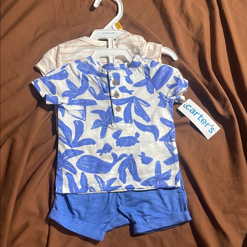 Carter's Blue and White Tropical Baby Set